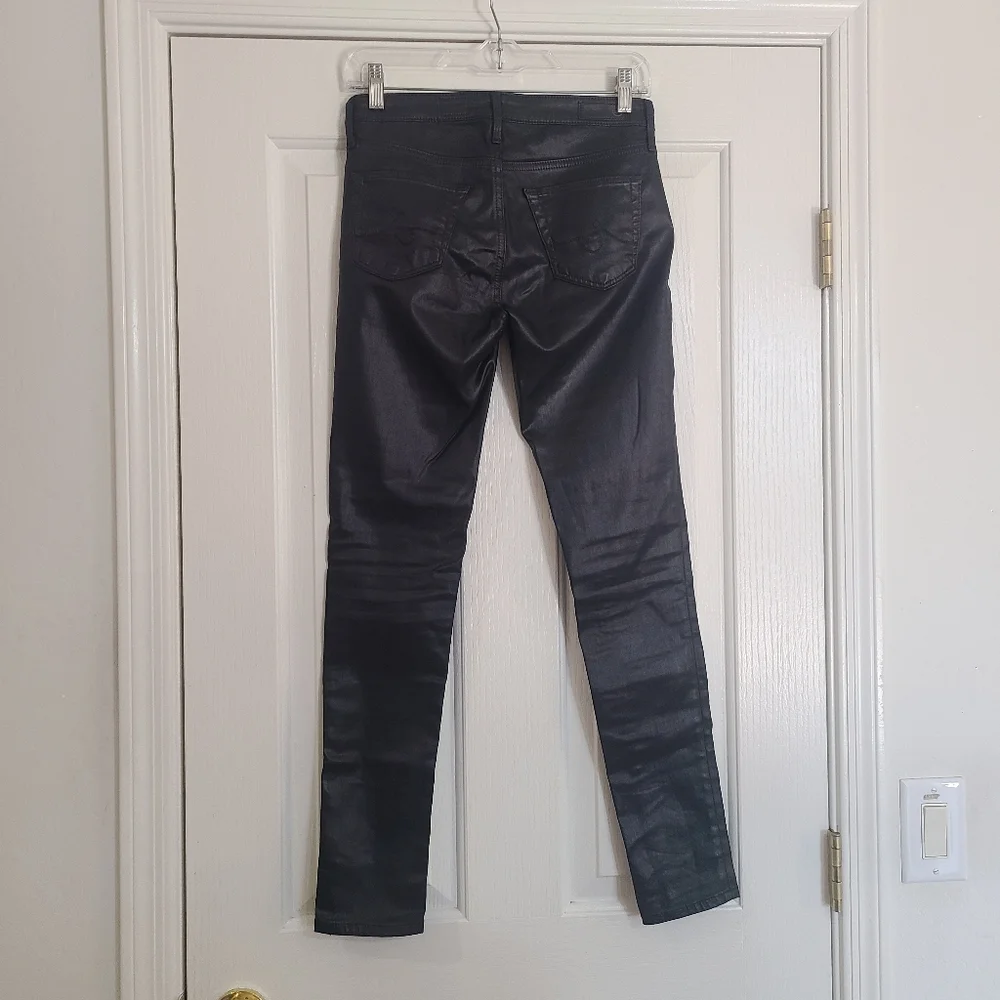 AG The Legging Ankle Super Skinny Black Coated Jeans Size 25